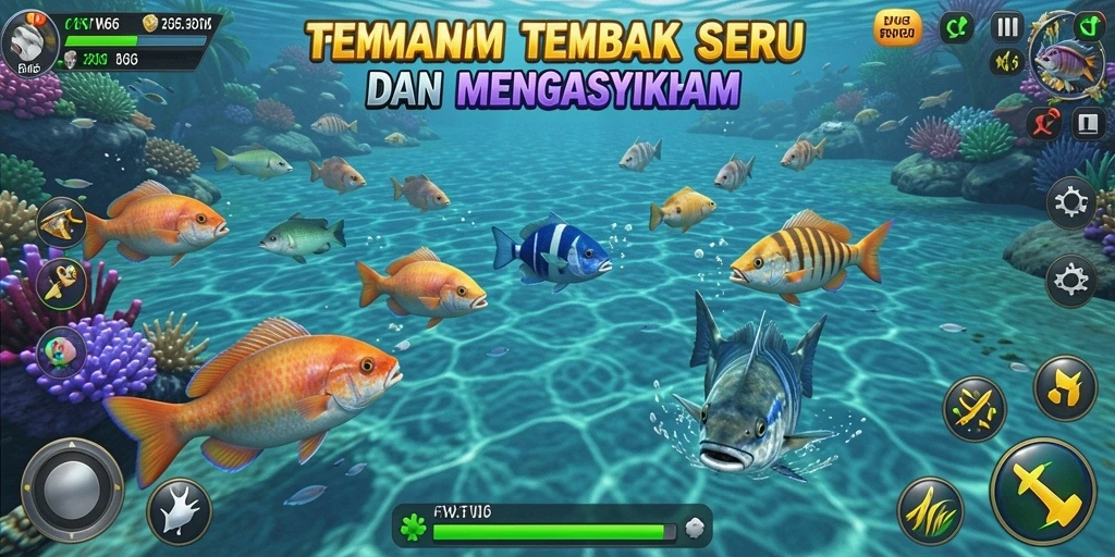 Tangkapan layar menunjukkan aksi menembak ikan yang seru di FW66.