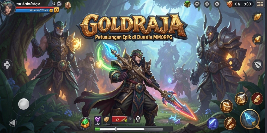 Screenshot gameplay <strong>GOLDRAJA</strong> menampilkan pertarungan epik dan eksplorasi dunia luas.